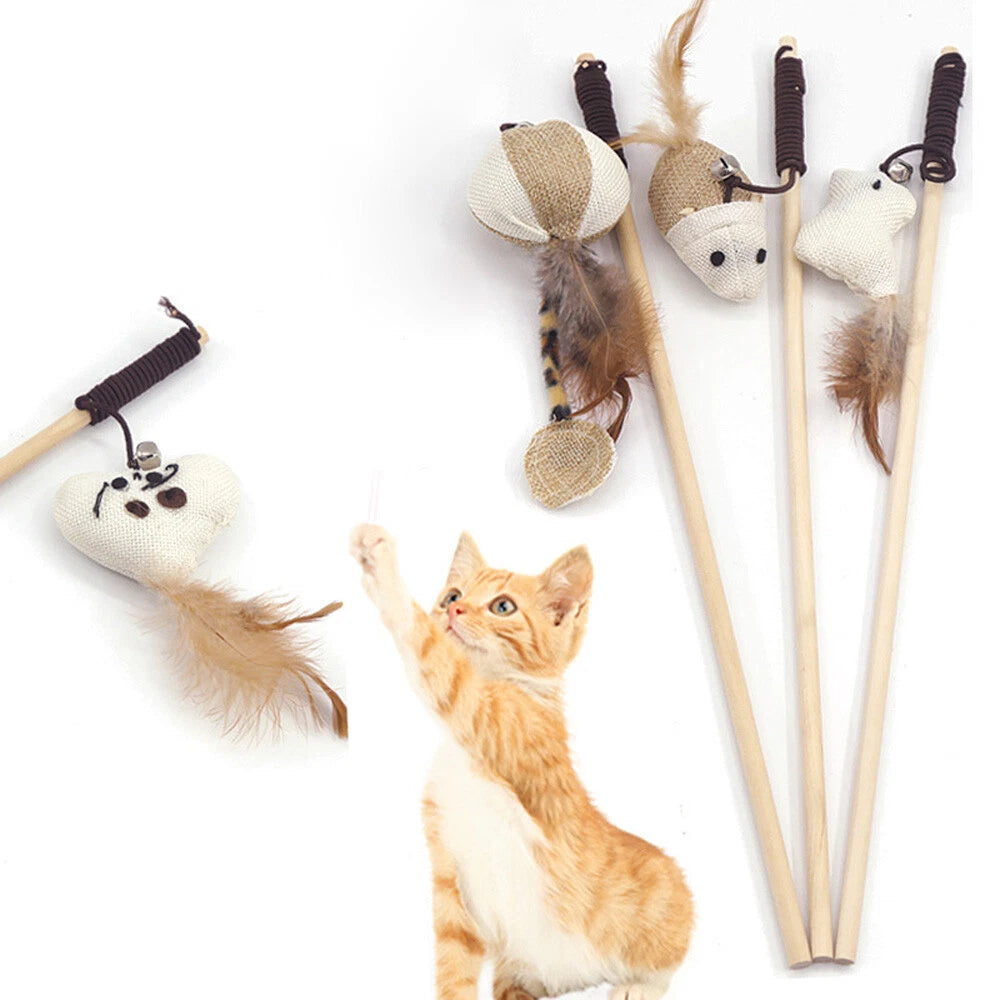 1pc Cats Feather-Wand Teaser Toy Rod