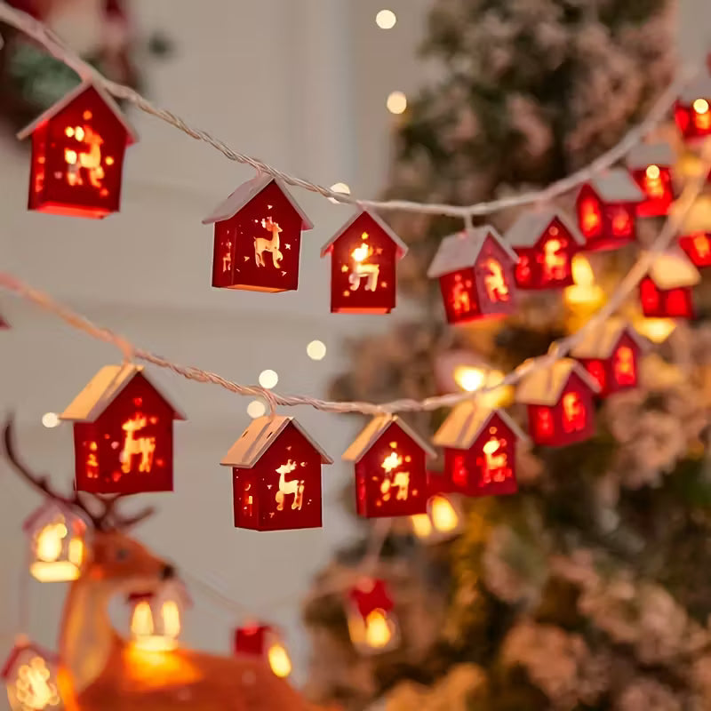 10 LED Fairy String Lights – Red House & Reindeer Design