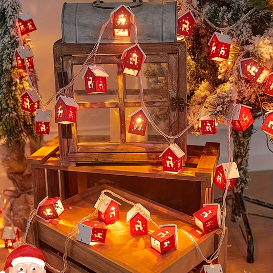10 LED Fairy String Lights – Red House & Reindeer Design