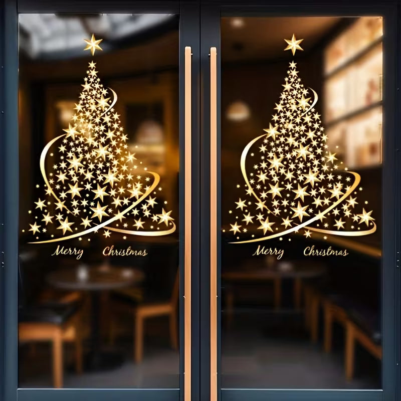 2 Pack Golden Christmas Tree Window Clings