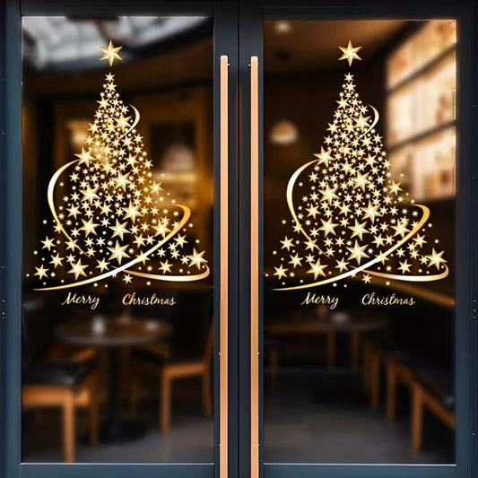 2 Pack Golden Christmas Tree Window Clings