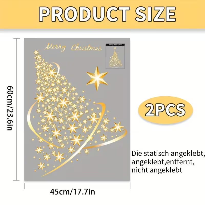 2 Pack Golden Christmas Tree Window Clings