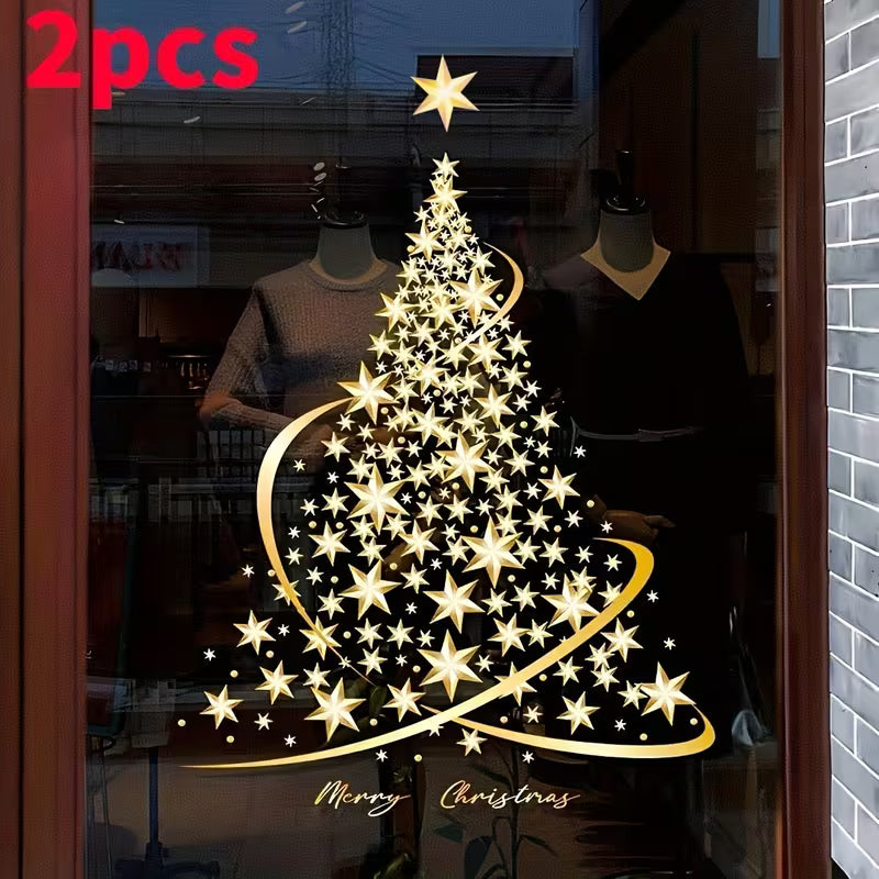 2 Pack Golden Christmas Tree Window Clings