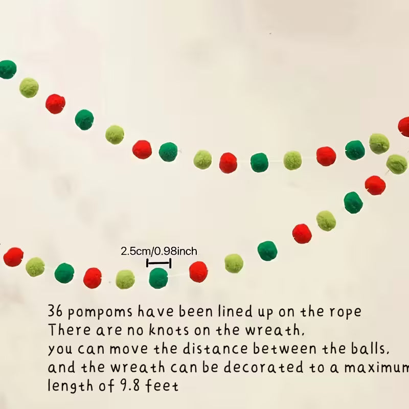 36-Ball Pre-Strung Pompom Garland (9.8 ft)