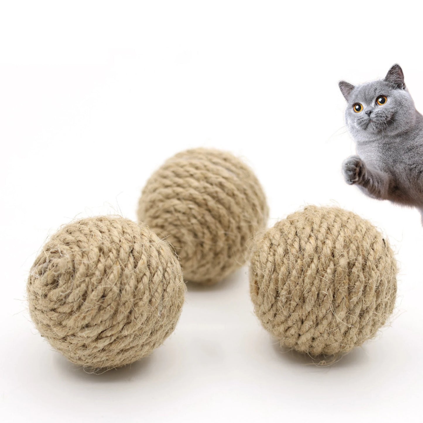 5Pcs Hand-Woven Cat Hemp Rolling Interactive Ball