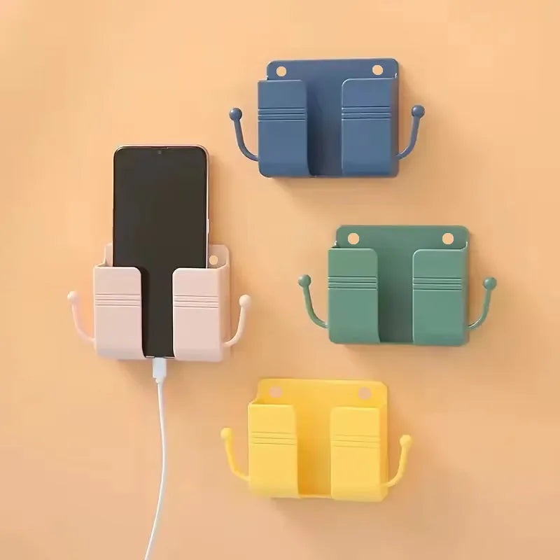 Adhesive Wall Mount Phone Holder With Hooks -Storage Box For Mobiles
