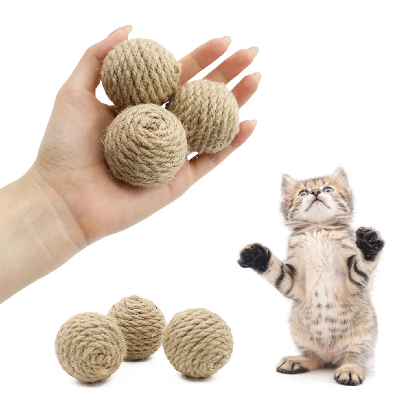 5Pcs Hand-Woven Cat Hemp Rolling Interactive Ball