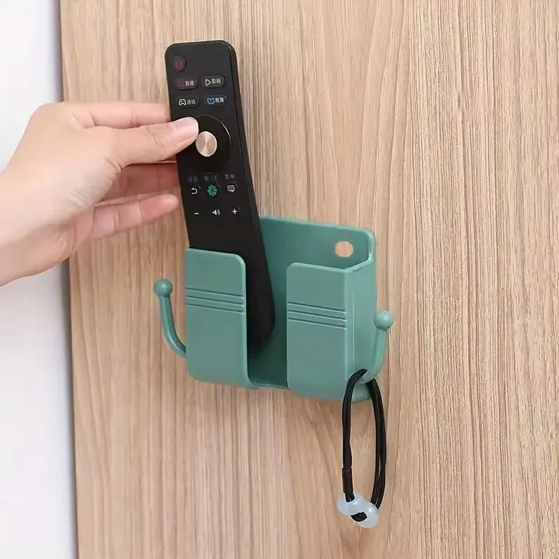 Adhesive Wall Mount Phone Holder With Hooks -Storage Box For Mobiles