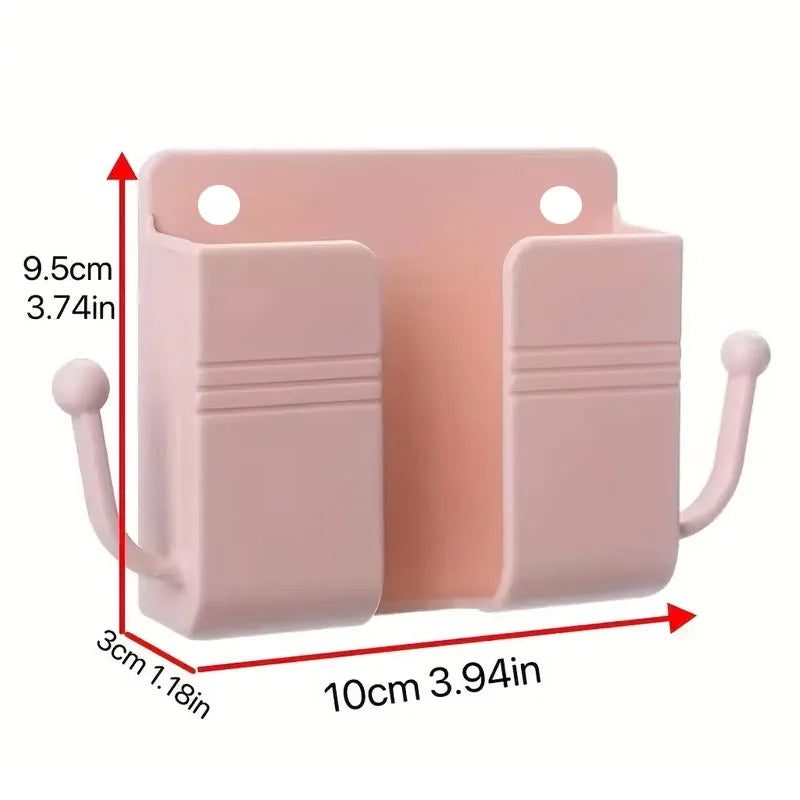 Adhesive Wall Mount Phone Holder With Hooks -Storage Box For Mobiles
