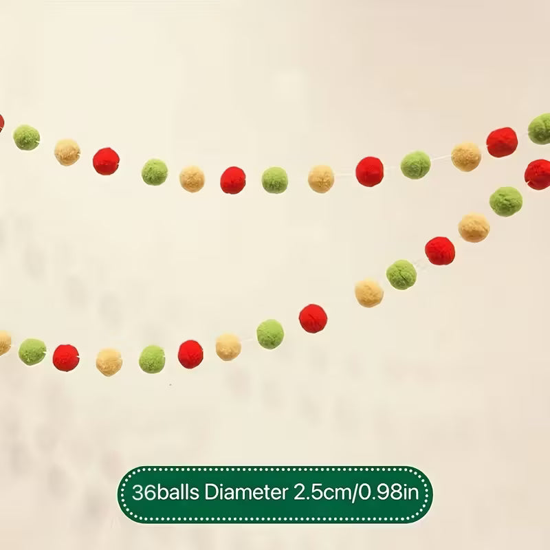 36-Ball Pre-Strung Pompom Garland (9.8 ft)