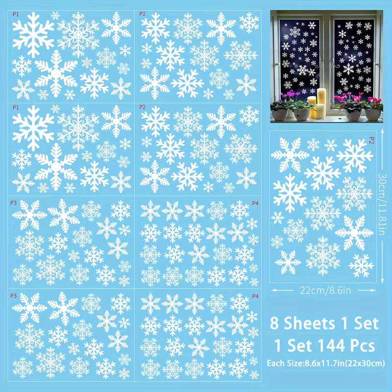 8 Sheets / 144pcs Merry Christmas Window Clings