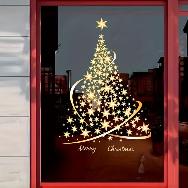 2 Pack Golden Christmas Tree Window Clings