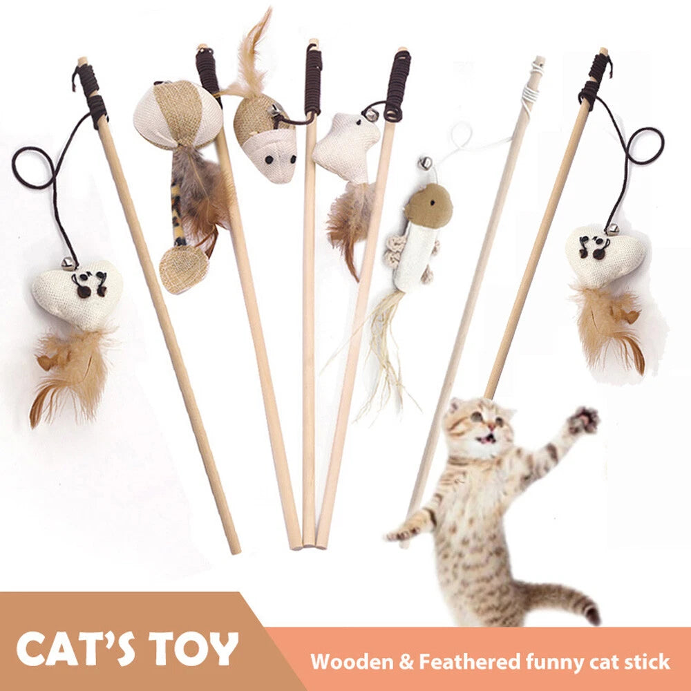 1pc Cats Feather-Wand Teaser Toy Rod