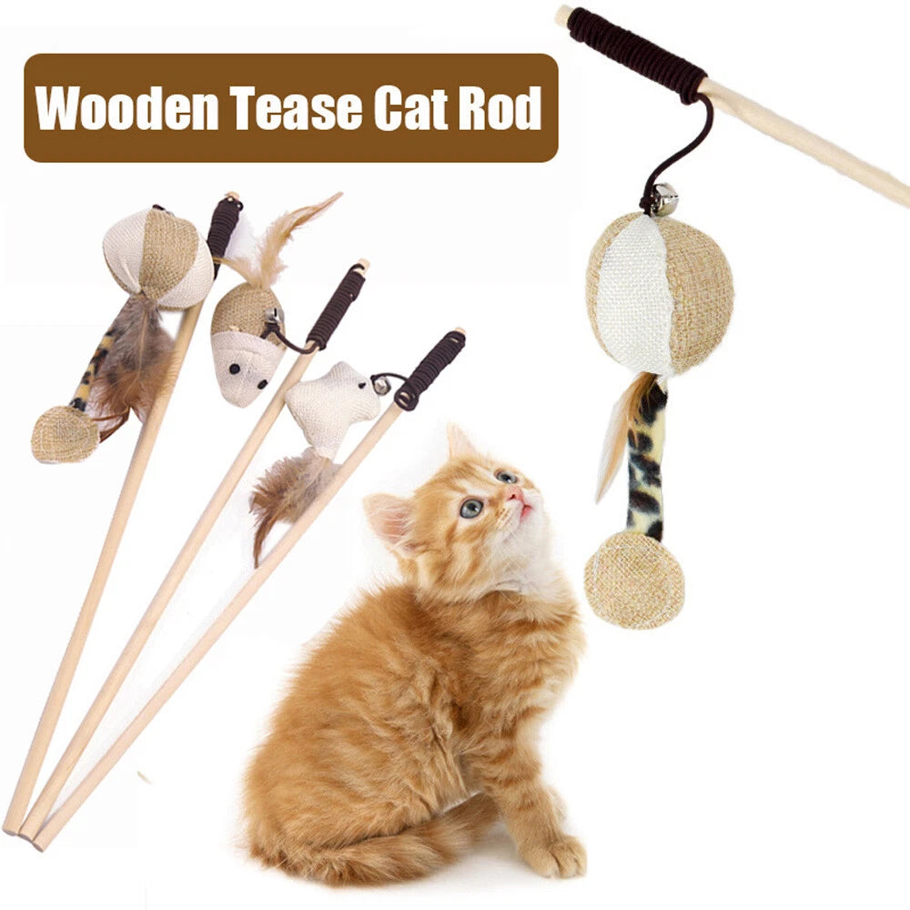 1pc Cats Feather-Wand Teaser Toy Rod